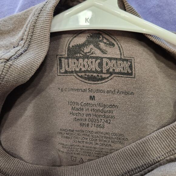 Jurassic Park Velociraptor Dinosaur T-Shirt Short Sleeve Crew Neck Gray Medium - Picture 5 of 5